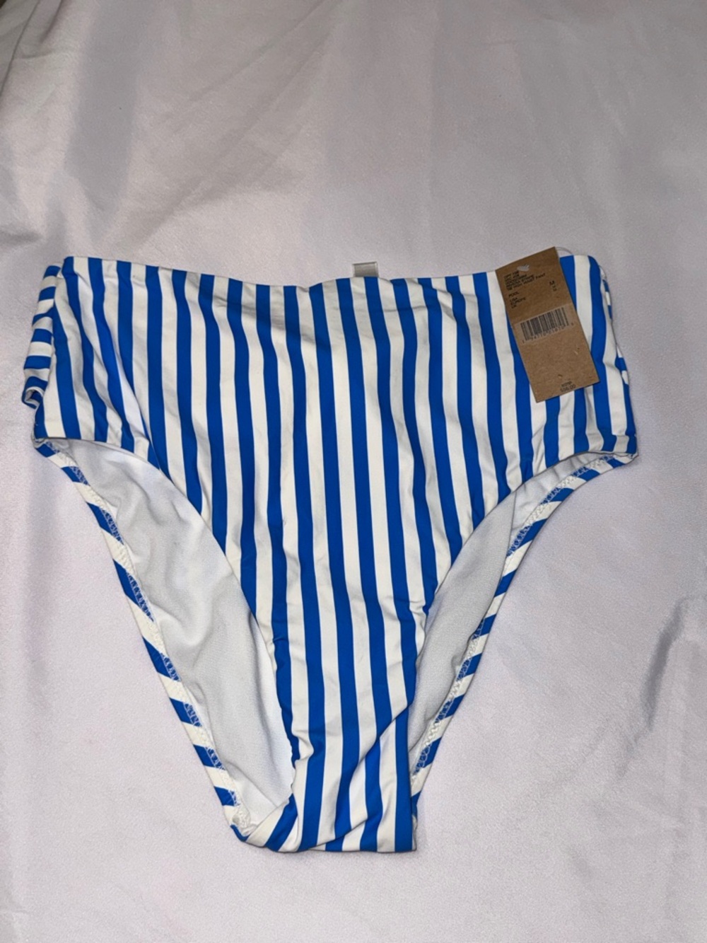 Daniel Cremieux Blue and White Striped High-Rise Bikini Bottoms